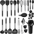 E-far Silicone Cooking Utensils Set, 30-Piece Black Kitchen Utensils Set by E-far