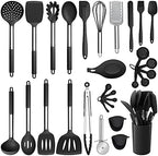 E-far Silicone Cooking Utensils Set, 30-Piece Black Kitchen Utensils Set by E-far
