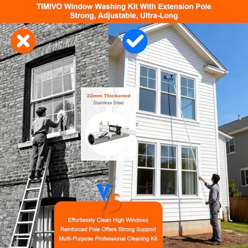 152'' Window Cleaning Kit, 2 in 1 Window Squeegee with Extension Poles, Window Cleaner Tools for Indoor/Outdoor High Window, Car, Glass - Image 4