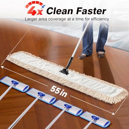 ARTIPOLY Commercial Dust Mop & Floor Sweeper，55" Industrial Dry Mop with Heavy Duty Long Handle, Premium Cotton Dust Mop Head for Hardwood Floors, Industrial, Commercial, and Residential Cleaning - Image 3