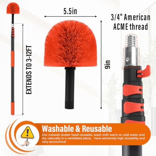 18FT Cobweb Duster with Extension Pole,Spider Web Brush with Pole - Image 2