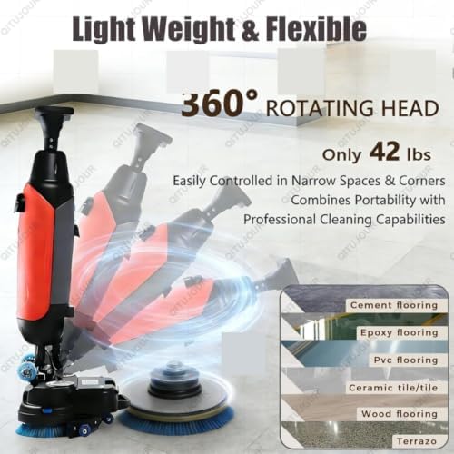 Commercial Floor Scrubber Machine, 17" Walk-behind Dual Brushes & Pads w/Drivers, Buffer Polisher, 13000 sqft/h, for Ceramic Tiles, PVC, Marble, Terrazzo, Wood Flooring (A) - Image 4