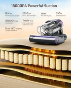Simple Deluxe Mattress Vacuum Cleaner, 350W Bed Vacuum Cleaner with 18Kpa Powerful Suction and Triple Dust Bin, 253.7nm UV-C Light, HEPA Filter & Ultrasoni, 149℉ Heat, Handheld for Bed, Sofa, Corded - Image 2