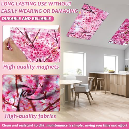 Wiooffen 4 PCS Fluorescent Light Covers for Classroom Ceiling Light 4x2ft Magnetic Lights Covers Filter Easy Install for School Office Hospitals Ceiling Supplies (Cherry Blossom) - Image 3