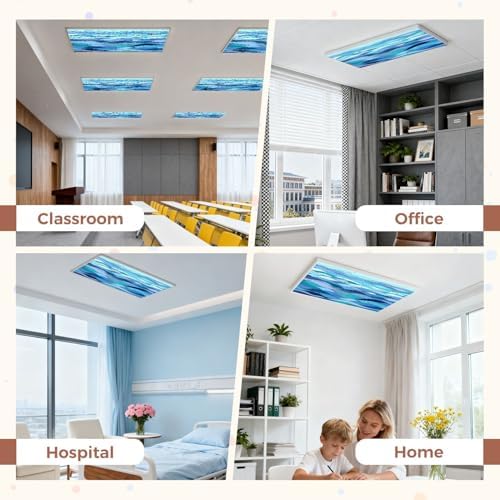 6 Pcs Fluorescent Light Covers for Ceiling Lights Abstract stylized wave sky like stained glass window Magnetic Decorative Shade Filters 4x2 ft for Classroom Office Hospital Decor - Image 5
