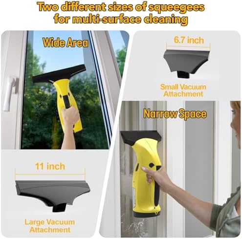 Rechargeable Window Vac, Electric Window Vacuum Squeegee, with 11 in. and 6.7 in. Squeegee Blades, Cordless Window Vacuum Cleaner Set for Cleaning Windows, Shower Doors, Mirrors, Tiles - Image 2