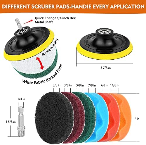 Drill Brush Attachments 20 PCS Scrub Pads & Sponge Power Scrubber Brush with Extend Long Rod All Purpose for Grout, Bathroom Surface, Sinks, Corner, Car Detailing, Carpet, Floor, Laundry Room Cleaning - Image 4