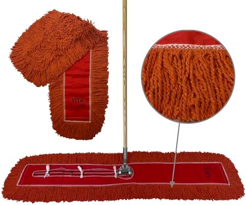 Industrial Dust Mop Kit – Includes 48 Inch Orange Twisted Closed Loop Mop Head, Wood Handle, and Heavy-Duty Wire Frame – Commercial Grade for Janitorial & Facility Cleaning by Direct+Mop+Sales