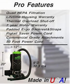 Ezpole Commercial HEPA 4- Stage Filtration Backpack Vacuum with Aluminum Wand and 50' Cord and (5) Heavy Duty Indusrial Duty Attachments - Made in USA - Image 4
