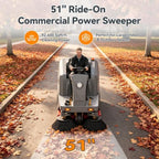 E8 51" Ride-On Commercial Floor Sweeper Machine, 27 Gal Hopper & 800W Motor - Image 5