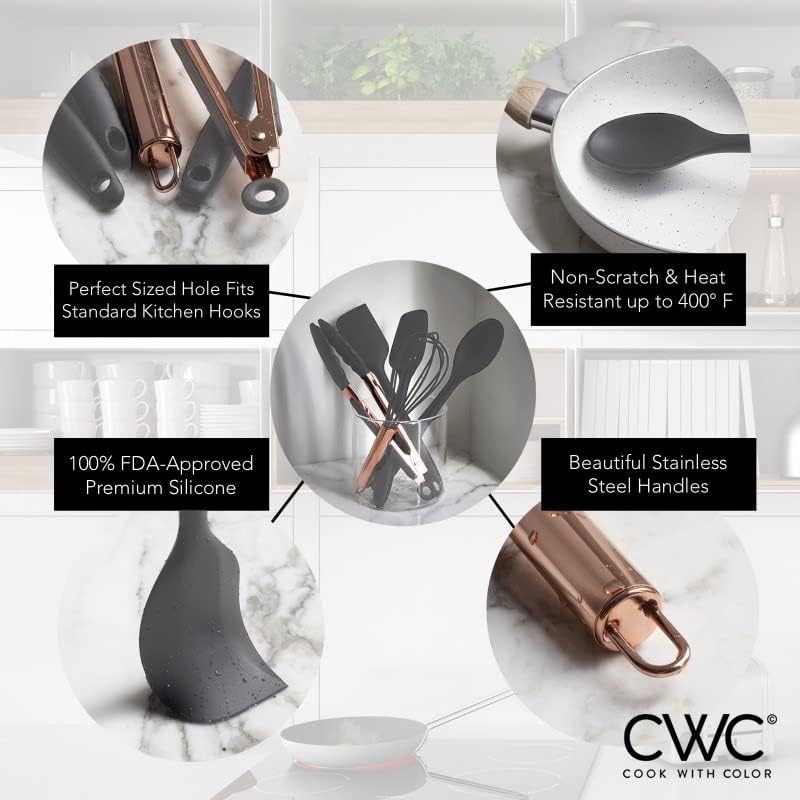 COOK WITH COLOR Silicone Cooking Utensils, Kitchen Utensil Set, Easy to Clean Silicone Kitchen Utensils, Cooking Utensils for Nonstick Cookware, Kitchen Gadgets Set, Standard, Gray - Image 6
