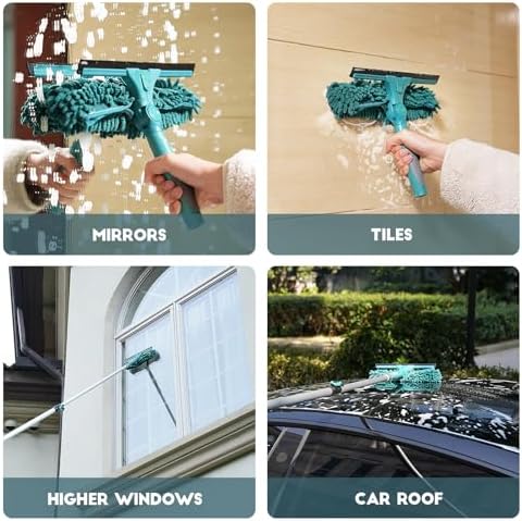 TelesPro 36 Feet High Reach Window Squeegee with 7-30 Ft Extension Pole, Window Cleaner Tool with 5-Stage Telescoping Pole, Window Cleaning Kit with Rotatable Head (2 Squeegee & 2 Microfibre Cloths) - Image 5