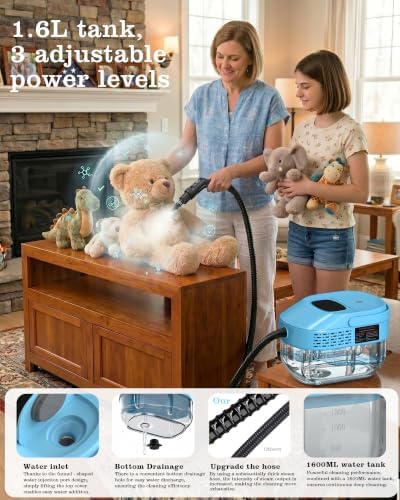 Steam Cleaner,2500W Steam Cleaner 1.6L Tank,10s Heat-Up 3-Level Handle,Handheld Steamers,Portable Steamer for Cleaning,Steamer for Cleaning,34PCS Accessories for Home Car Tile Grout Couch Grease Dirt - Image 5