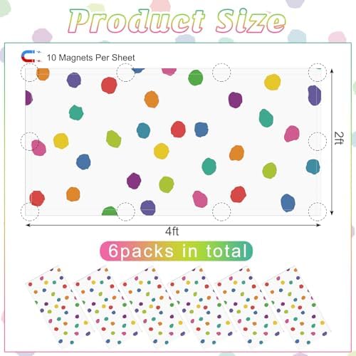 6Pcs Classroom Fluorescent Magnetic Light Covers,2x4 FT Colorful Polka Dot - Image 2