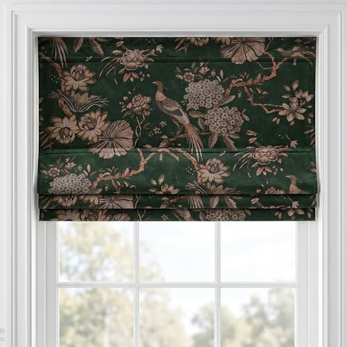 RYB HOME Patterned Velvet Roman Shade, Vintage Room Darkening&Thermal Insulated Cordless Blind, No Drill Magnetic Window Shade for Living Room/Bedroom, French Country Decor, W36xL64, 1 Panel by RYBHOME