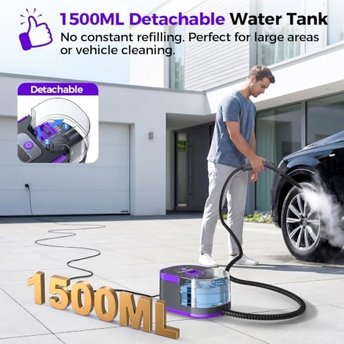 Steam Cleaner, 1.5L Portable Steamer for Cleaning, 15s Heat-Up, 3-Level Adjustable, Handheld Steam Cleaner for Kitchen, Bathroom, Furniture, Windows, BBQ, Car, Mist Gray - Image 4