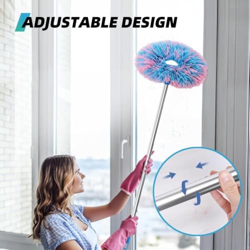 DRQ Ceiling Fan Cleaner Duster, 13-48 in Extension Pole, Blue Pink, 2 Pack - Image 4