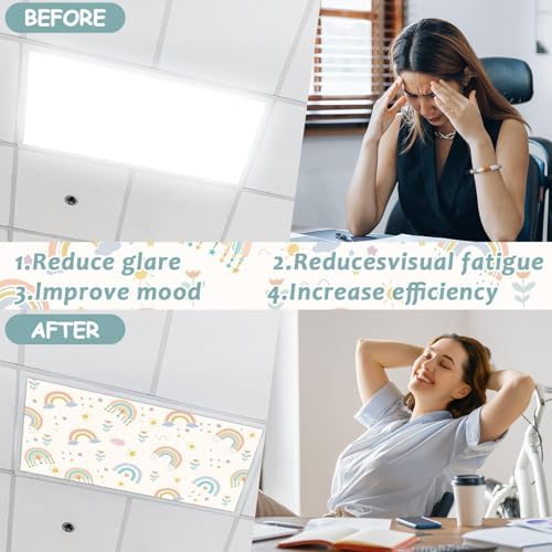 8 Pcs Fluorescent Light Covers with 80 Magnets Decorative for Classroom Ceiling Light 4x2 Feet Magnetic Light Covers Filter Easy Install for Office Hospitals & Home Drop Ceiling Supplies(Boho Rainbow) - Image 3