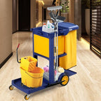 TUFFIOM Multifunctional Janitorial Cart with Key-Locking Cabinet,Cleaning Carts on Wheels,with 15 Gallon Collection Bag,500 lbs Capacity, Yellow&Blue - Image 3
