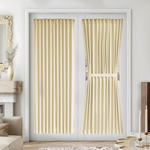 Vatge French Door Curtains - Front Door Curtain Panel with Tieback for Glass Window, Door Window Curtains for Doorways, 1 Panel, W54 x L72, Light Beige by Vatge