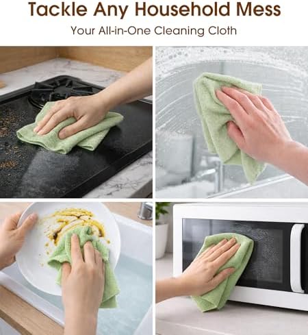 Microfiber Cleaning Cloth Roll, 100 Pack 12 x 12 Inch Tear Away Reusable Paper Towels, Thick Cleaning Towels, Absorbent Lint Free Washable Rags for Kitchen, Car, Garage and Workshop - Bean Green - Image 5