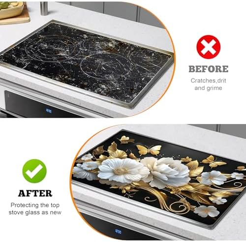 Multi-Design Stove Top Cover for Glass/Electric Stoves - 3-in-1 Heat-Resistant Protector Mat, Non-Slip Drying Rack 30" L x 21" W (Butterfly-Flower) - Image 5