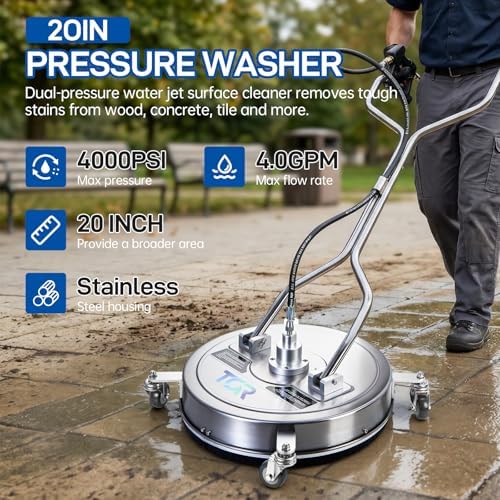 20" Pressure Washer Surface Cleaner with 4 Wheels, Surface Cleaner for Pressure Washer, Stainless Steel Dual Handle Power Washer Surface Cleaner for Concrete, Driveway, Patio, Sidewalk - Image 2