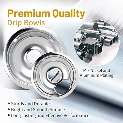 4 Pack Chrome Drip Pans, Compatible with Whirpool Kenmore Frigirate Stove Top Drip Bowls. Include 2 Pcs 6'' Range Replacement Drip Pans and 2 Pcs 8 '' Cooktop Drip Pans - Image 6