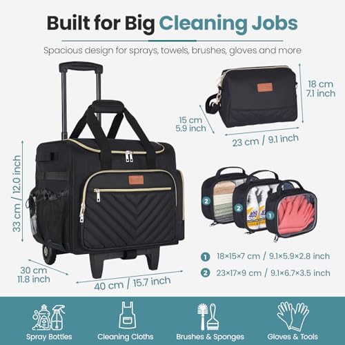 INSMEER Cleaning Caddy with Wheels,3 Removable Clear Bag and 1 Shoulder Bag - Image 2