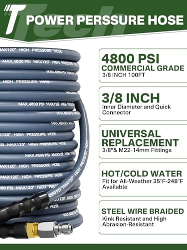 3/8" 4800PSI Pressure Washer Hose 100FT Swivel Quick Connect - Image 2
