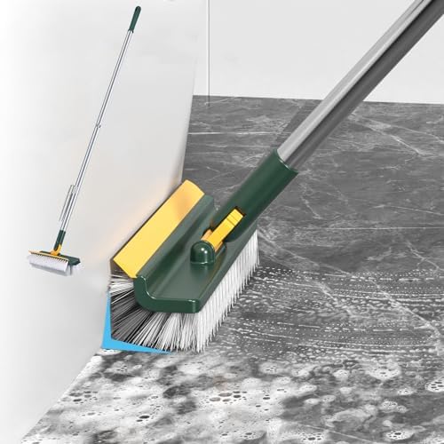Grout Scrub Brush with 42" Long Handle Double-Sided Floor Scrub Brush V-Shape Grout Cleaner with Squeegee 180° Rotating for Tile Floors, Baseboards, Wall by Unknown