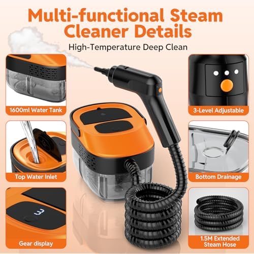Steam Cleaner for Home & Car, 15s Fast Heat Handheld Steamer for Cleaning, 1.6L Large Tank, 3-Level Steam Control with 16-Piece Accessories Kit for Floors, Couches, Tiles, Grout, Dirt, and Grease - Image 4