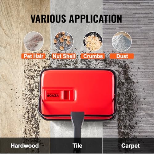 VEVOR Carpet Sweeper Manual, Floor Sweeper with 300 ml Dustbin Capacity Easy to Empty, 6.7 inch Cleaning Width for Home Office Carpets Pet Hair Dust, Red - Image 6