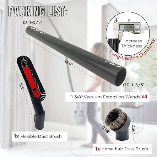 For Miele C1 C2 C3 Vacuum Attachments Accessories for High Ceilings, Venetian Blinds, Fans, Cobwebs & High Up Spaces: : 4 Pack Vacuum Extension Wands, Flexible Dust Brush, Horse Hair Dusting Brush - Image 2