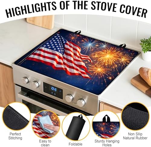 NYZE American Flag Stove Cover 4th of July Stove Top Cover for Electric Stove Fireworks Decorative Flat Top Protector for Kitchen Counter 28x20 Inch - Image 3