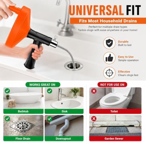33 FT Drain Snake Auger, Plumbing Snake Drain Hair Clog Removal Tool, Sink Unclogger Drain, Heavy Duty Drum Auger, Cleaner Tool for Bathroom Kitchen Tub Shower Drain Clog Remover with Gloves - Image 3