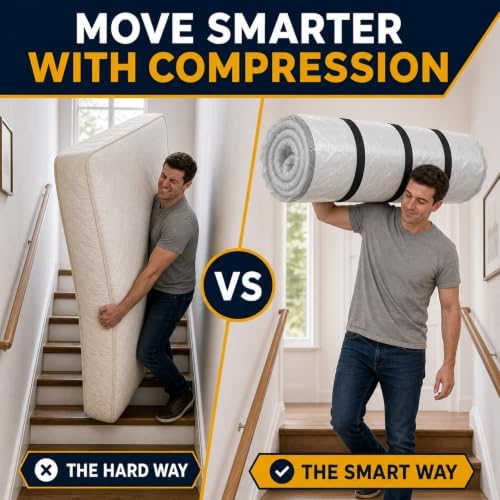 Memory Foam Mattress Vacuum Bag for Moving and Storage, Heavy-Duty Mattress Compression Bag with Adjustable Compression Straps and Dual-Zip Seal (King/Cal-King) - Image 5