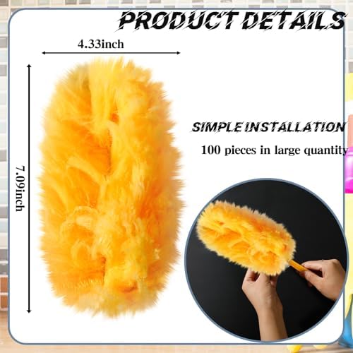 Vesici 100 Pcs Duster Refills Compatible with Swiffer Dusters Bulk Disposable Replacement Thickened with 1 Handle Heavy Duty for Cleaning, Office (Orange) - Image 4