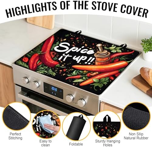 Stove Top Cover for Electric Stove,Glass Stove Top Cover, Heat Resistant Glass Cooktop Cover, Stovetop Protector, Kitchen Decor, Dish Drying Mats Cover for Ceramic Washer Top 28.5x20.5 inch - Image 3