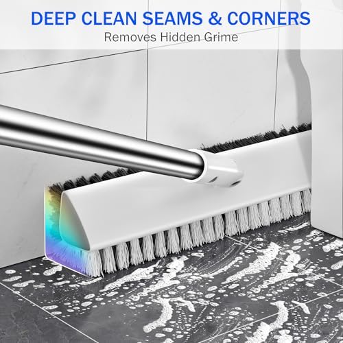 Grout Brush with Long Heavy Duty Handle, 180° Swivel Floor Scrub Brush, V-Shaped Grout Line Scrubber with Stiff Bristles, Cleaning Brush for Deep Cleaning Tile Grout, Shower, Kitchen, and Concrete - Image 3