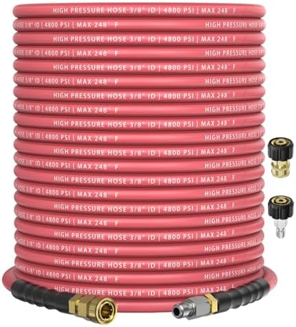 3/8" 4800PSI Pressure Washer Hose 100FT with 360° Swivel Quick Connect, Flexible & Kink Resistant Steel Wire Braided & Durable for Hot/Cold Water, High Power Washer Hose With M22 14mm Adapter by Unknown