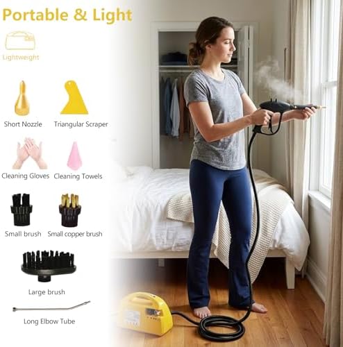 steam cleaner,Tankless Steam Cleaner for Home, Handheld Steamer for Cleaning, Car & Furniture – Portable Handheld Steamer with Instant Steam & Trigger Control (Yellow handheld) - Image 6