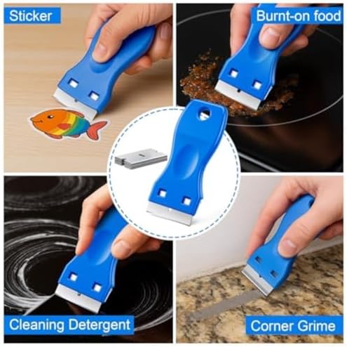 Glass Stove Top Scraper Kit with Non-Abrasive Pads and for blades, Stainless Steel Blade for Cooktops, Ovens, Mirrors, and Tiles, Multi-Purpose Cleaning Tool for Home Kitchen Use - Image 4