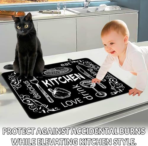 Black Stove Top Covers for Electric Stove, Mother Day Stove Cover Heat Resistant Glass Stove Top Pad, Kitchen Farm Decor Seasonal Induction Cooktop Protector Stove Top Mat Washable Oven Cover - Image 5