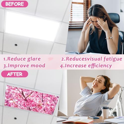 Wiooffen 4 PCS Fluorescent Light Covers for Classroom Ceiling Light 4x2ft Magnetic Lights Covers Filter Easy Install for School Office Hospitals Ceiling Supplies (Cherry Blossom) - Image 4