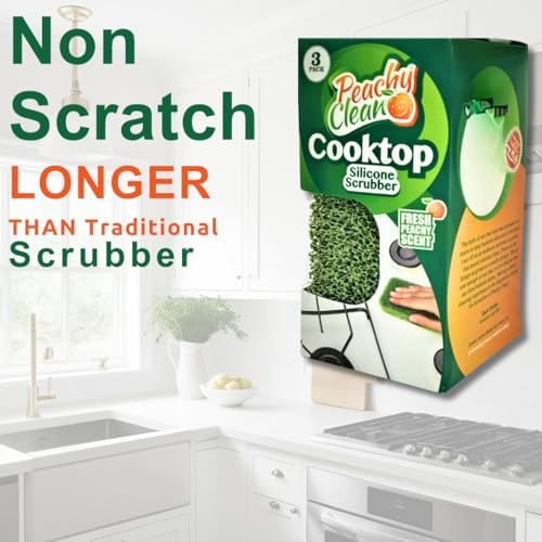 Peachy Clean Silicone Cooktop Sponge Scrubbers, Fresh Peach Scent, Non-Scratch, Odor-Resistant, Durable Household Cleaning Sponges for Dishes, Sinks, & Counter Tops Sponge, 3Pk - Image 2