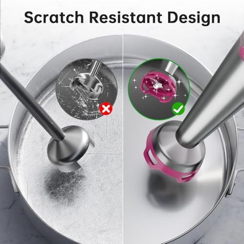 Turelar Immersion Blender Handheld Corded Hand Blenders Set 1100W, Trigger Variable Speed 5 in 1 Stick Emulsifier with Chopper, Whisk and Frother for Soup, Baby Food and Smoothies, Rose Red - Image 6