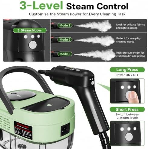 Handheld Steam Cleaner for Home, 15s Heat Up, 1.69 QT Tank, 3 Steam Levels - Image 5