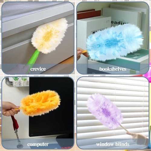 Vesici 50 Pcs Duster Refills Compatible with Swiffer Dusters Bulk Disposable Replacement Thickened with 1 Handle Heavy Duty for Cleaning, Office (Yellow,Blue,Orange,Purple) - Image 3