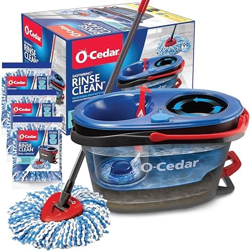 O-Cedar EasyWring RinseClean Microfiber Spin Mop & Bucket Floor Cleaning System with 3 Extra Refills, Plastic, Grey by Unknown